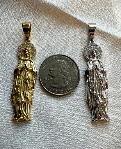 Virgin Mary CZ Pendant – Gold or Silver