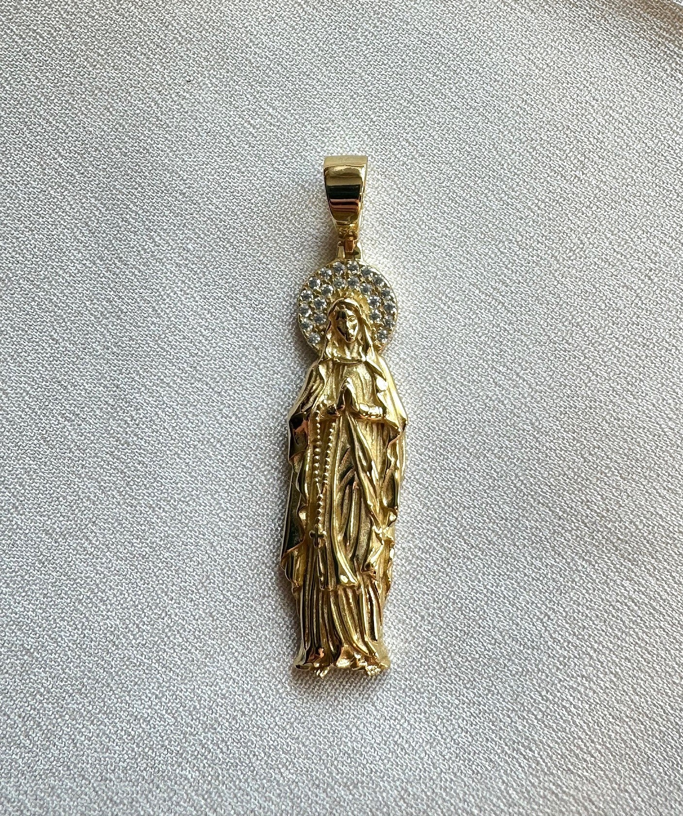 Virgin Mary CZ Pendant – Gold or Silver