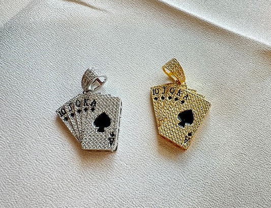Royal Flush Ace of Spades CZ Pendant – Gold or Silver Finish