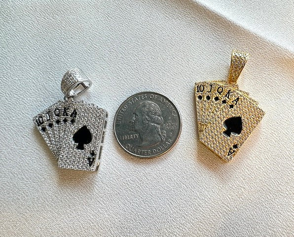 Royal Flush Ace of Spades CZ Pendant – Gold or Silver Finish
