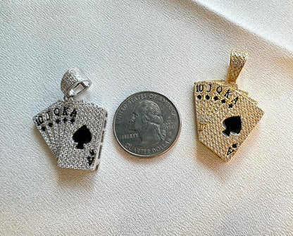 Royal Flush Ace of Spades CZ Pendant – Gold or Silver Finish