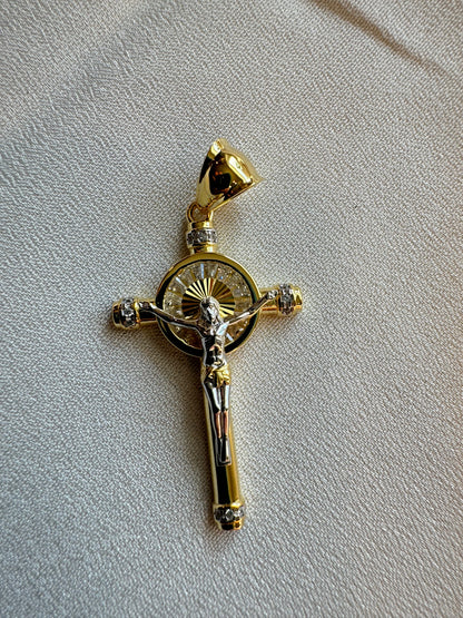 Two-Tone Baguette CZ Crucifix Pendants – Gold/Rose Gold or Gold/Rhodium Finish