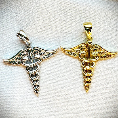 Caduceus Pendant, Gold or Silver, No Stones