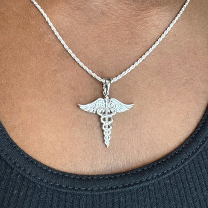 Caduceus Pendant, Gold or Silver, No Stones