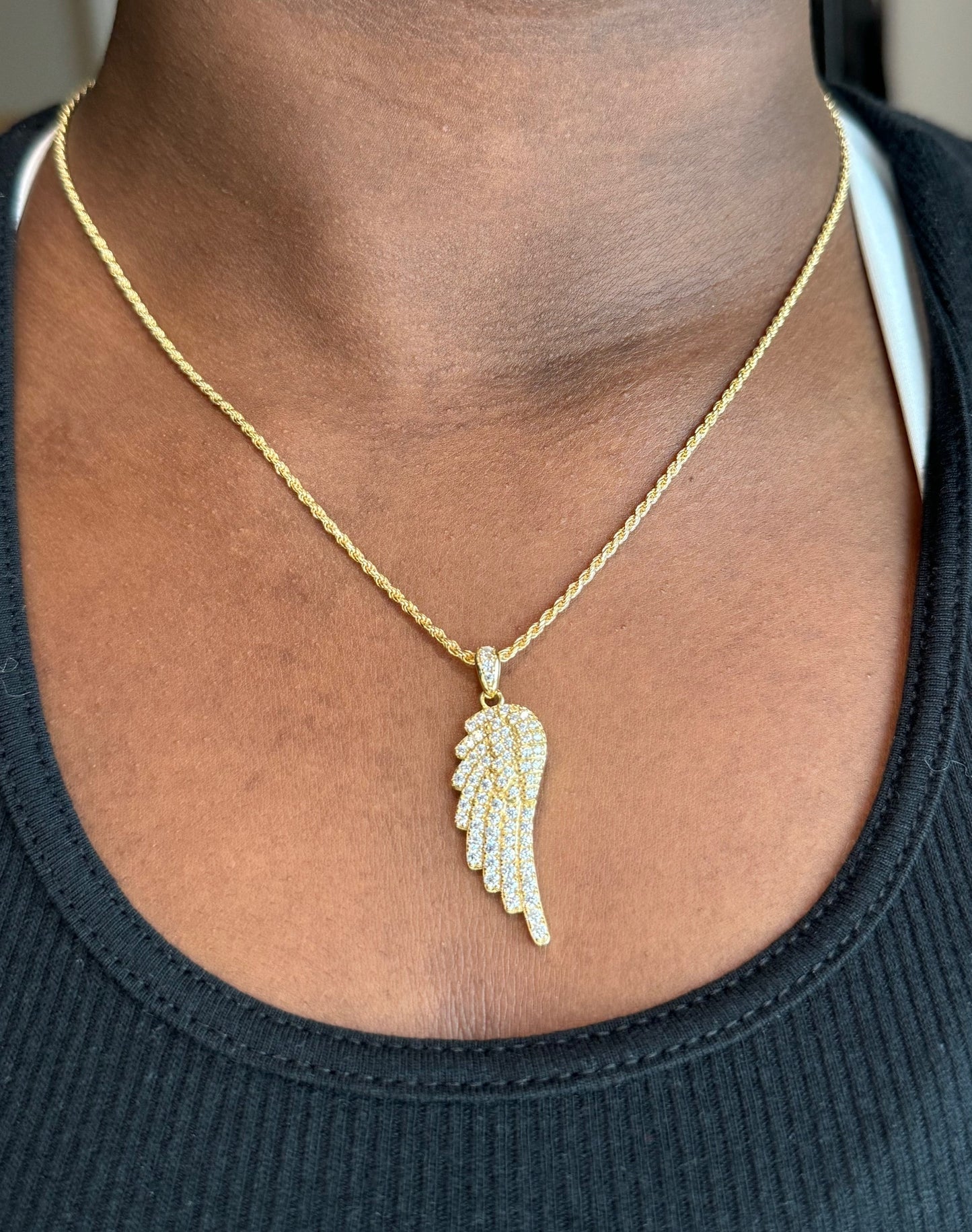 CZ Angel Wing Pendant – Gold or Silver Finish