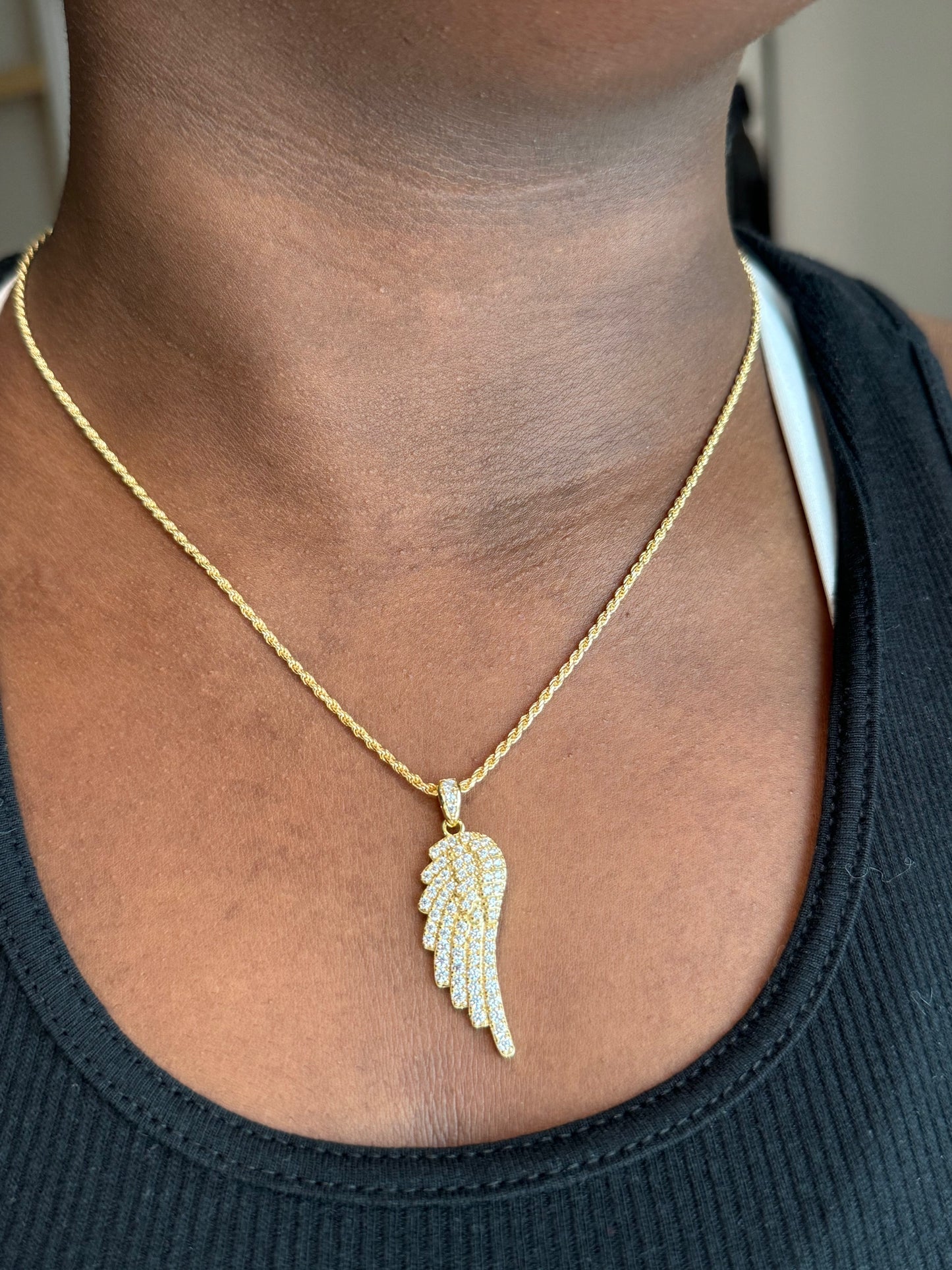 CZ Angel Wing Pendant – Gold or Silver Finish
