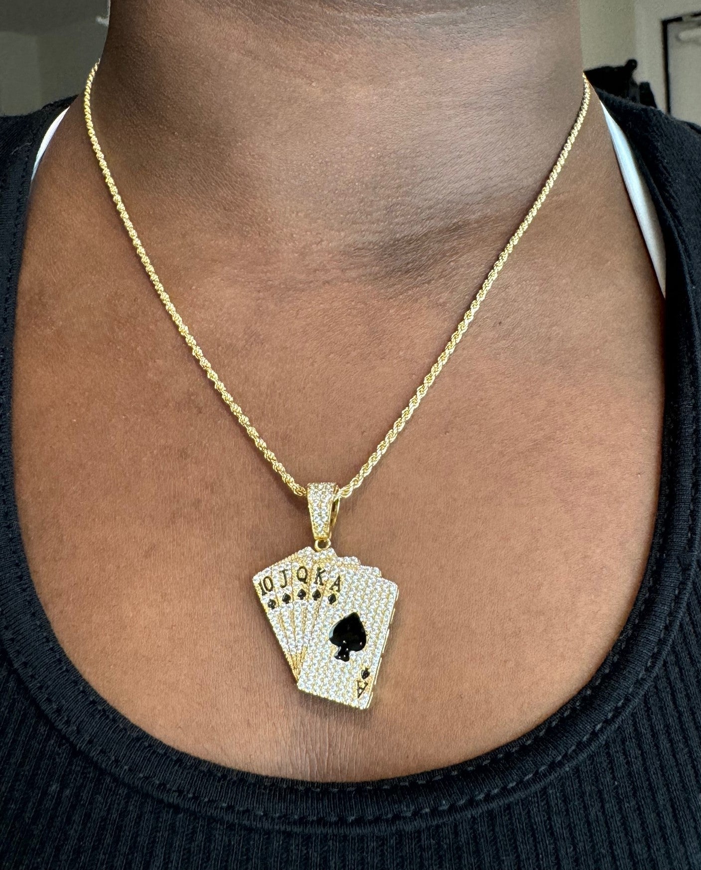 Royal Flush Ace of Spades CZ Pendant – Gold or Silver Finish