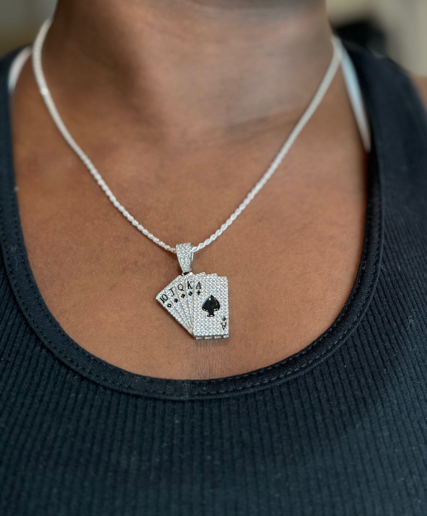 Royal Flush Ace of Spades CZ Pendant – Gold or Silver Finish