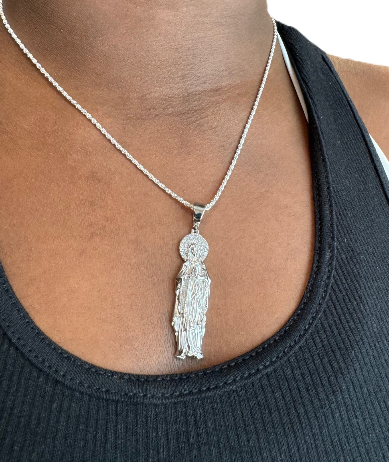 Virgin Mary CZ Pendant – Gold or Silver