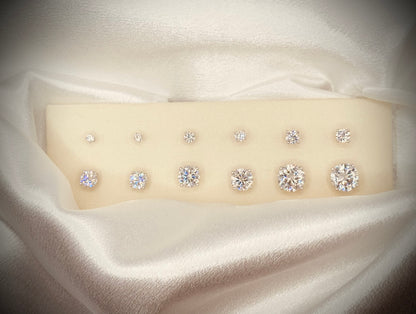 Silver Moissanite Stud Earrings all sizes 3mm to 10mm SCREW BACKS