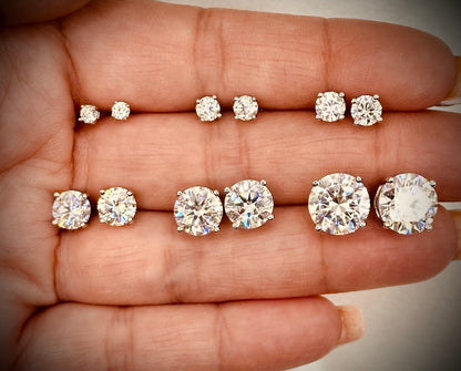 Silver Moissanite Stud Earrings all sizes 3mm to 10mm SCREW BACKS