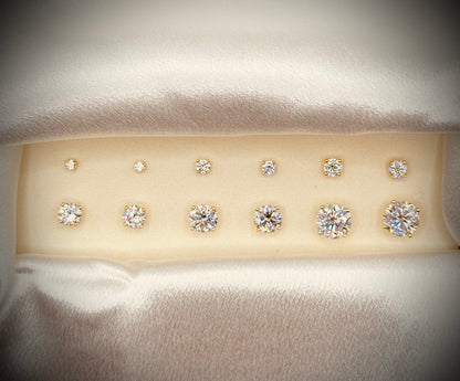 Gold Moissanite stud earrings all sizes 3 to 10mm SCREW BACKS
