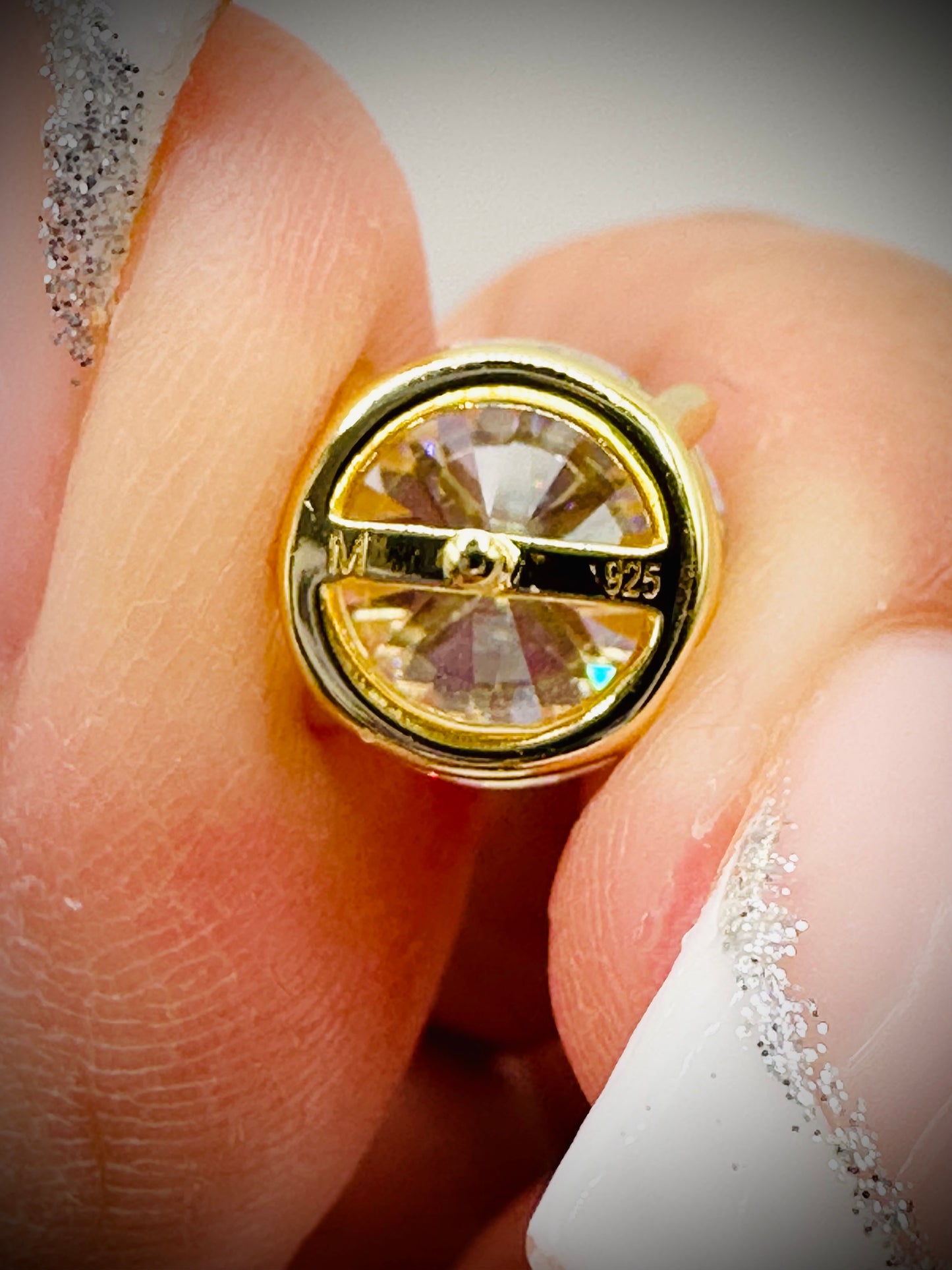 Gold over Silver Moissanite Stud PUSH BACK earrings 3 to 10mm