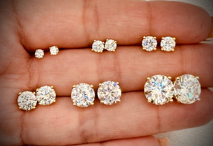 Gold Moissanite stud earrings all sizes 3 to 10mm SCREW BACKS