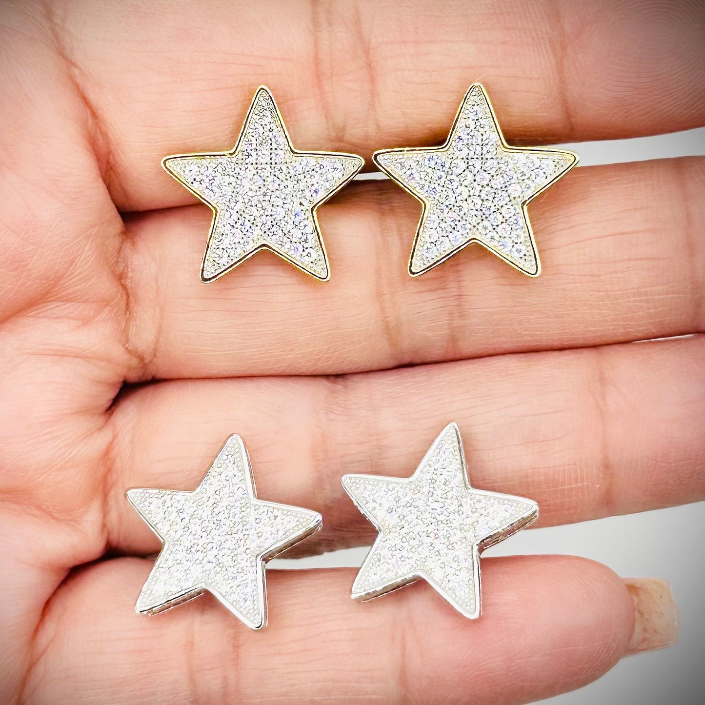 Large Star Earrings CZ, Gold or Silver