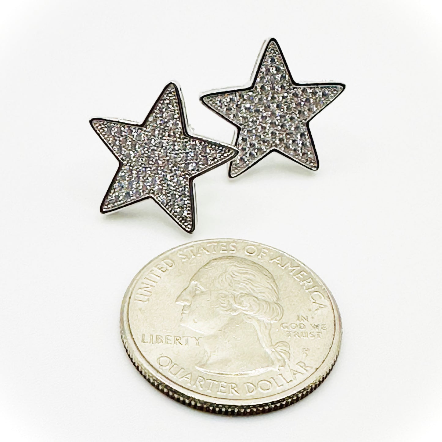 Large Star Earrings CZ, Gold or Silver