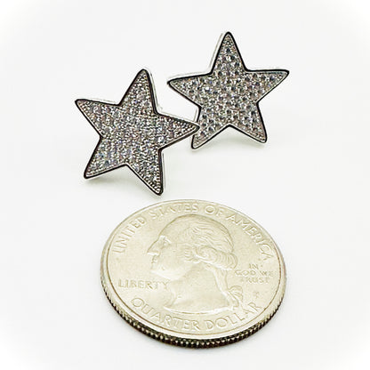 Large Star Earrings CZ, Gold or Silver