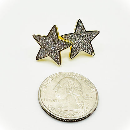 Large Star Earrings CZ, Gold or Silver
