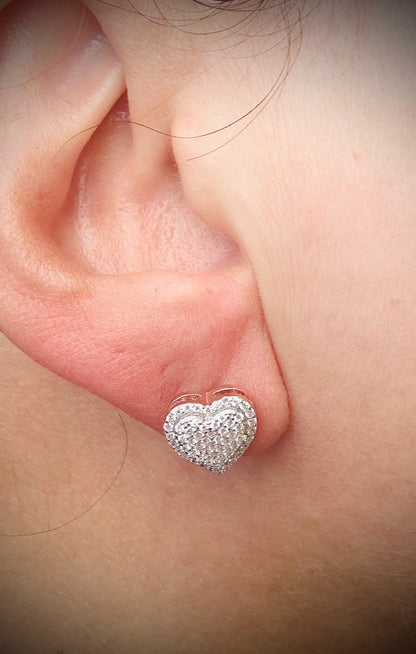 Iced Out Heart Stud Earrings – Rhodium, 14k Gold, or Rose Gold Finish