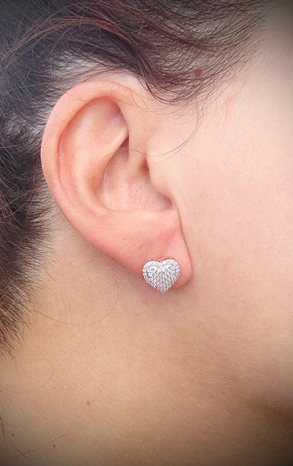 Iced Out Heart Stud Earrings – Rhodium, 14k Gold, or Rose Gold Finish