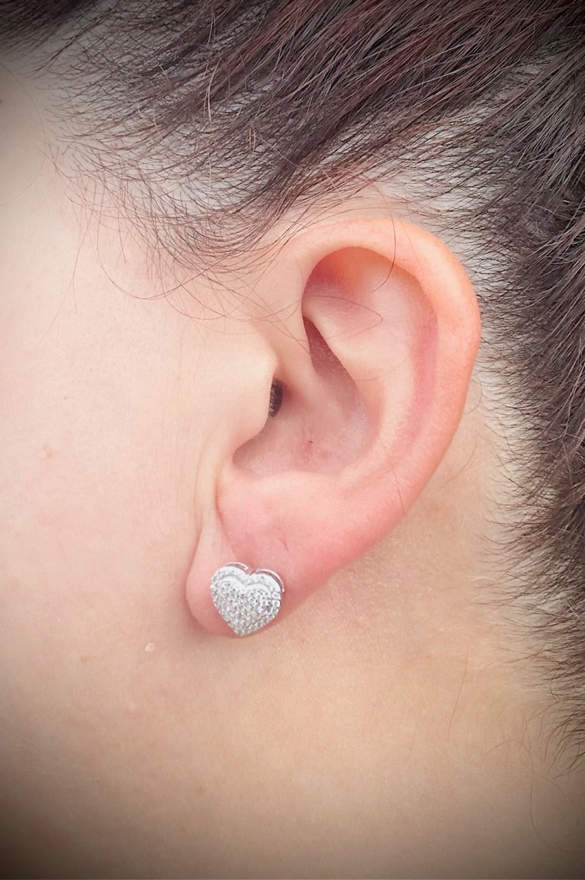 Iced Out Heart Stud Earrings – Rhodium, 14k Gold, or Rose Gold Finish