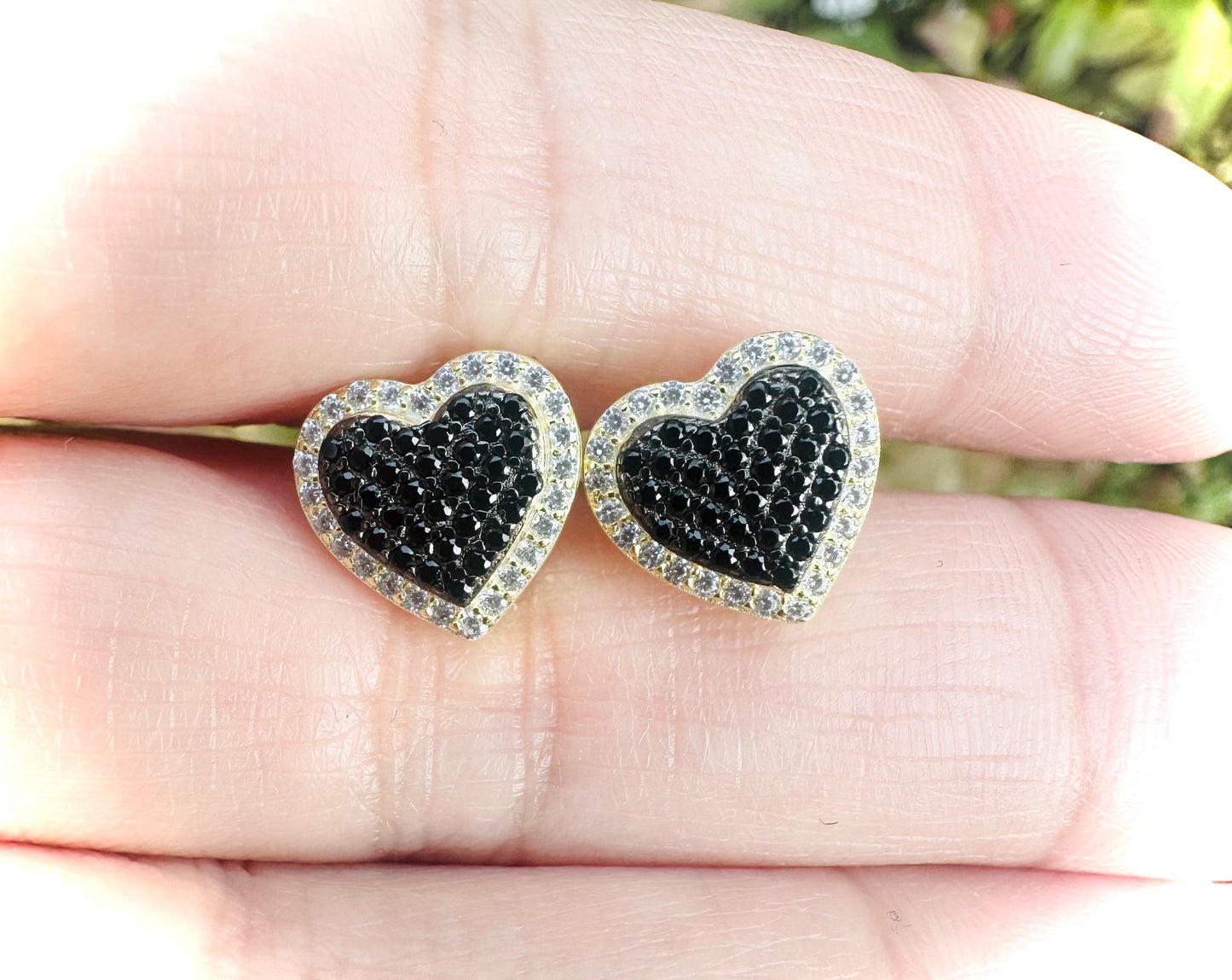 Black Ice CZ Heart Shape Earrings – Gold or Silver Finish