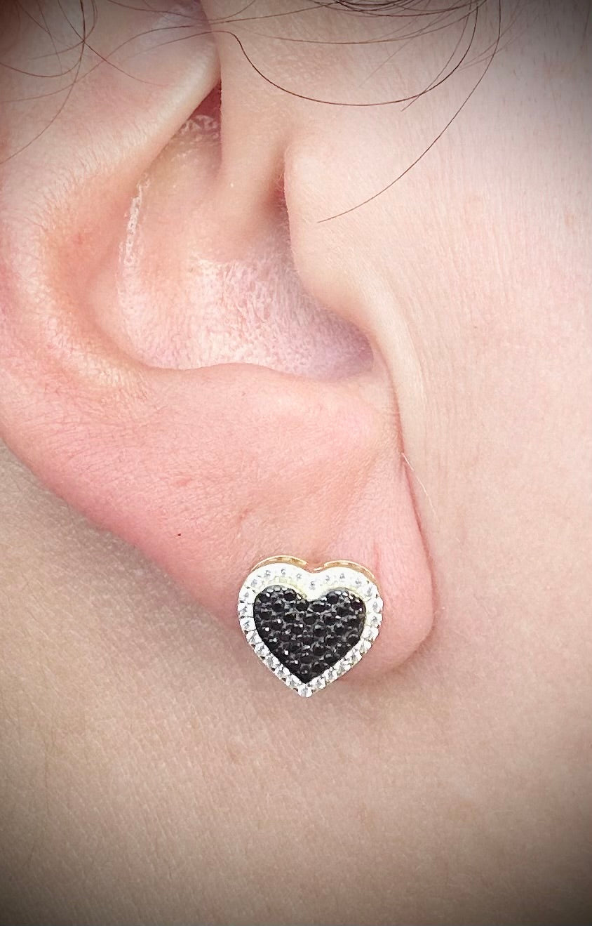 Black Ice CZ Heart Shape Earrings – Gold or Silver Finish