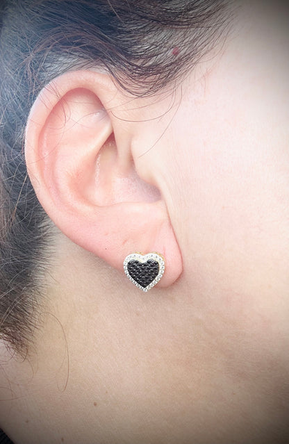 Black Ice CZ Heart Shape Earrings – Gold or Silver Finish