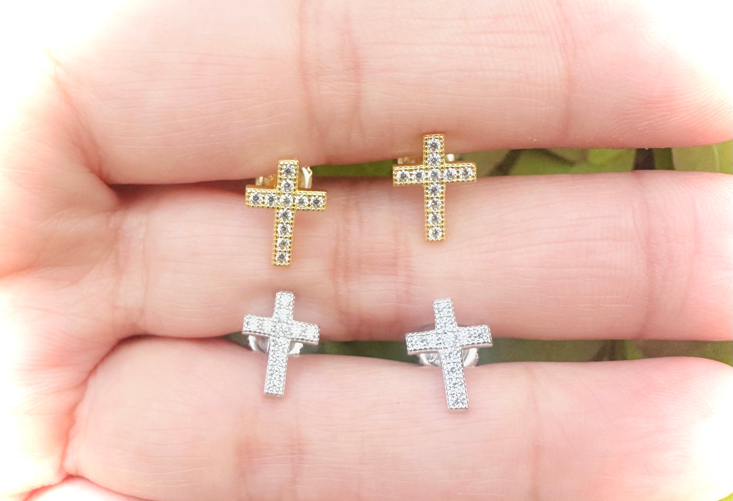 Tiny Cross Earrings – Gold or Silver
