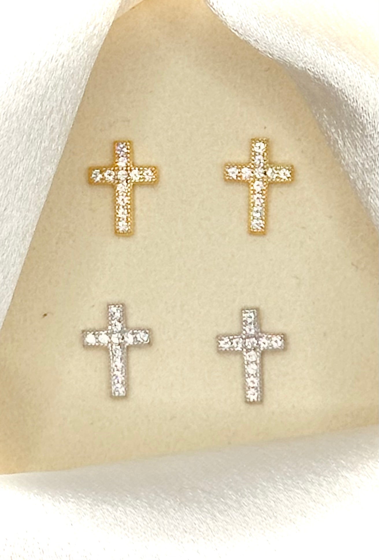 Tiny Cross Earrings – Gold or Silver