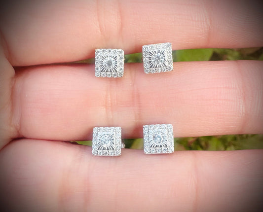 Super Iced Out Small Square Stud Earrings - Screw Back Closure