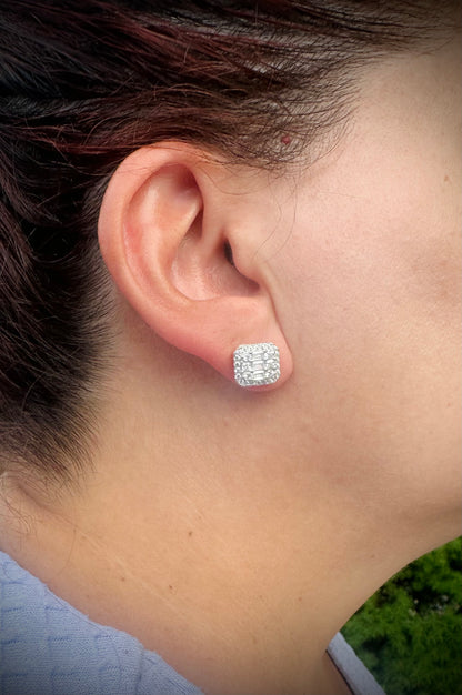 Baguette Octagonal CZ Stud Earrings – Gold or Silver