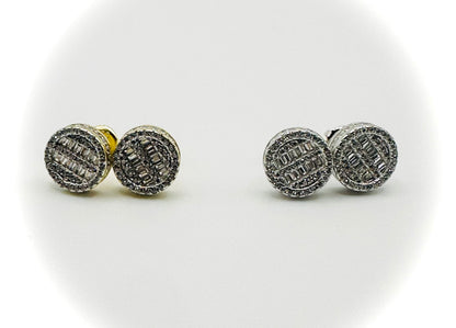 Round Baguette Stud Earrings - Screw Back Closure