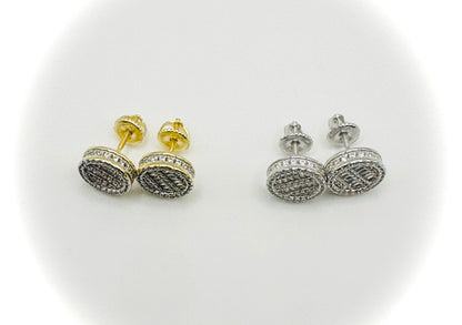 Round Baguette Stud Earrings - Screw Back Closure
