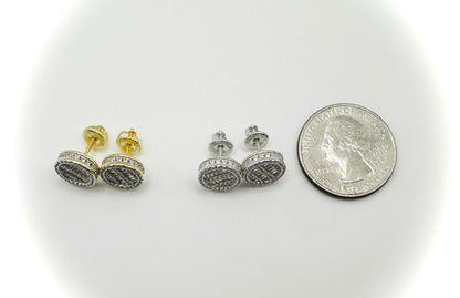 Round Baguette Stud Earrings - Screw Back Closure