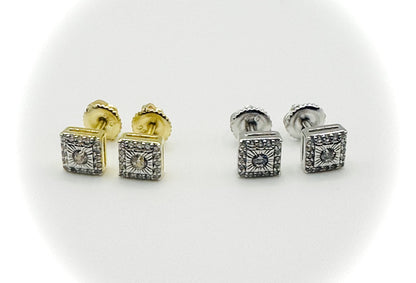 Super Iced Out Small Square Stud Earrings - Screw Back Closure