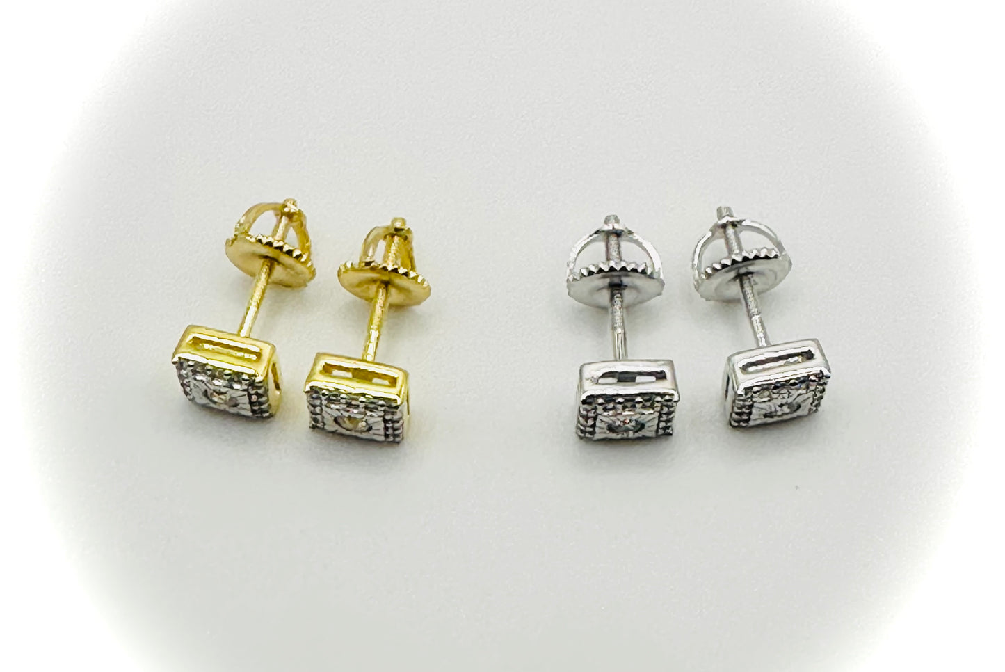 Super Iced Out Small Square Stud Earrings - Screw Back Closure