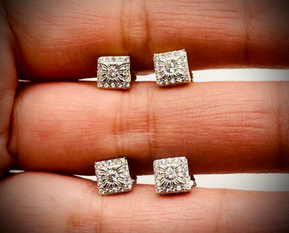 Super Iced Out Small Square Stud Earrings - Screw Back Closure