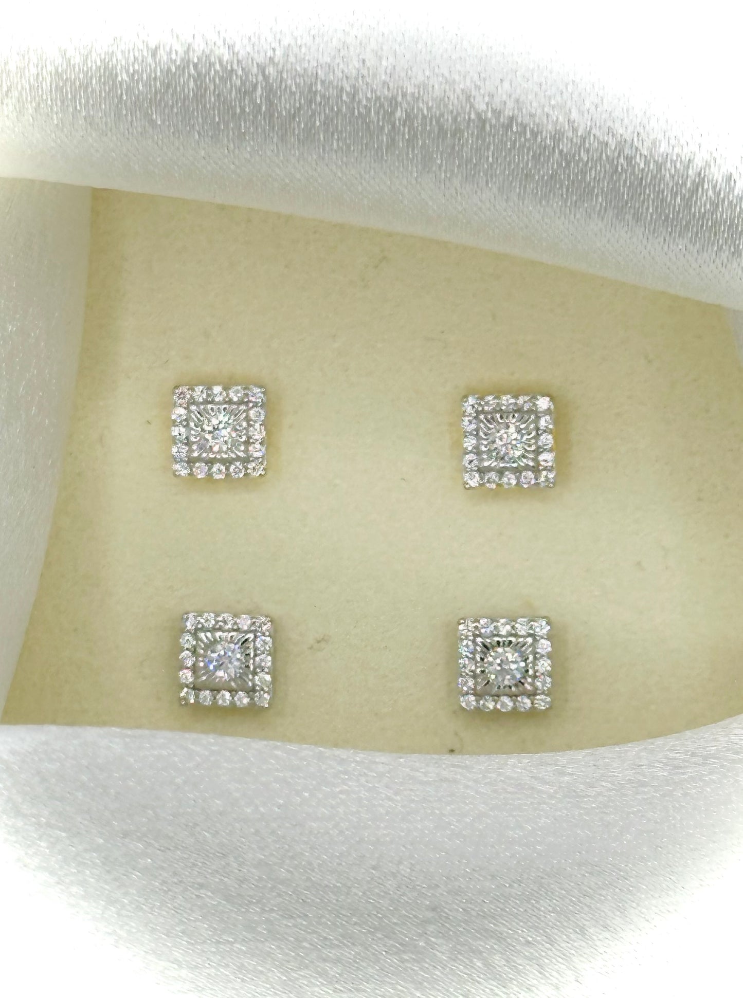 Super Iced Out Small Square Stud Earrings - Screw Back Closure