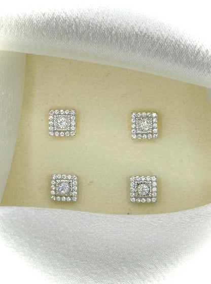 Super Iced Out Small Square Stud Earrings - Screw Back Closure