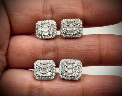 Baguette Octagonal CZ Stud Earrings – Gold or Silver