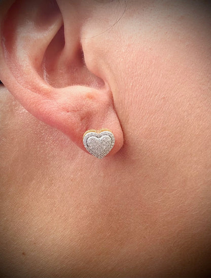 Iced Out Heart Stud Earrings – Rhodium, 14k Gold, or Rose Gold Finish
