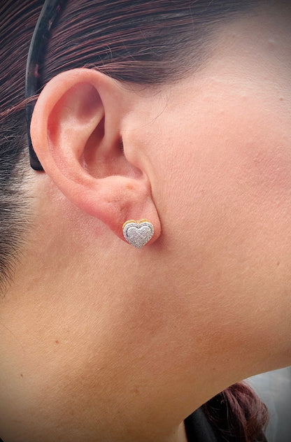 Iced Out Heart Stud Earrings – Rhodium, 14k Gold, or Rose Gold Finish