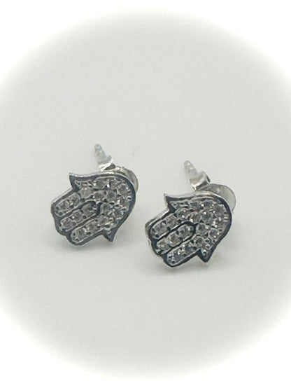 Silver Hamsa Hand Stud Earrings – Push Backs