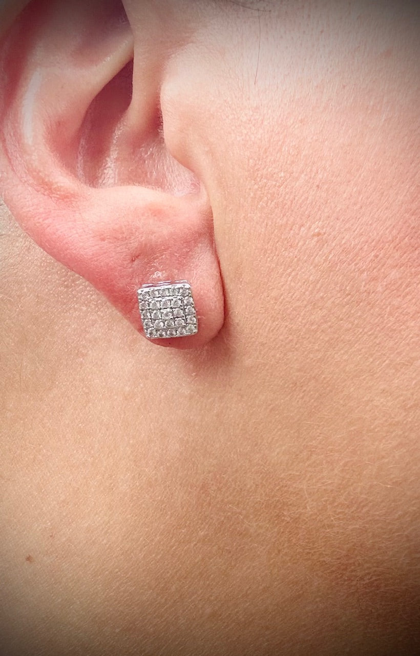 Small Square Iced Out CZ Stud Earrings – Gold or Silver
