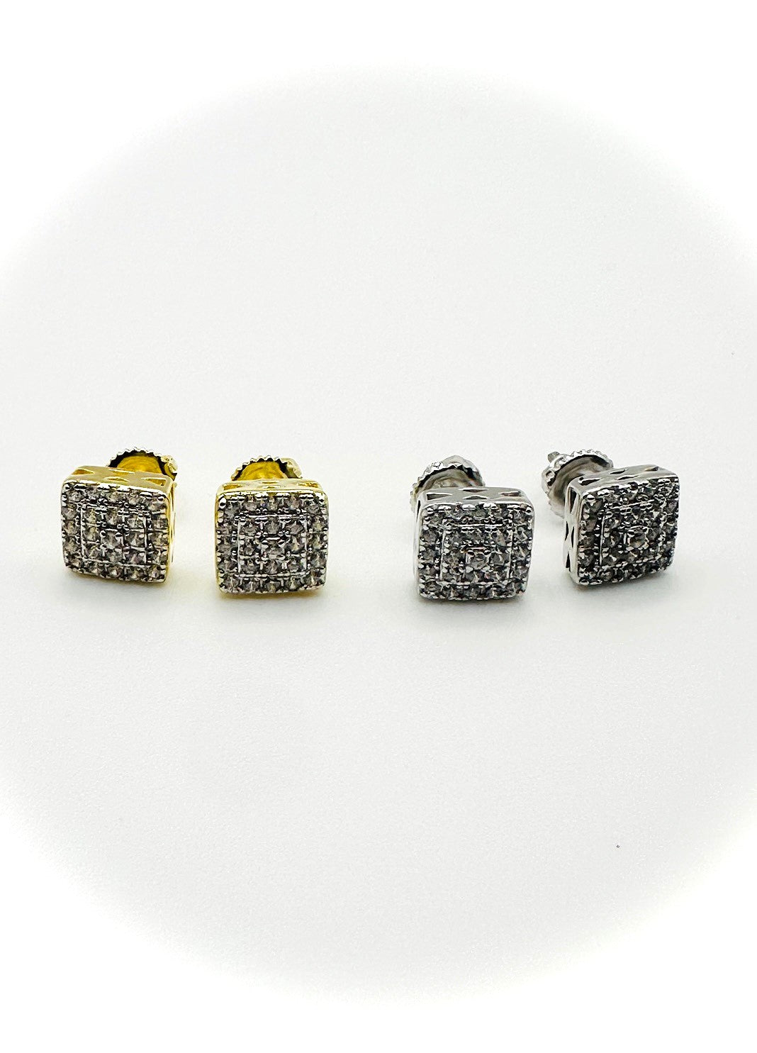 Small Square Iced Out CZ Stud Earrings – Gold or Silver