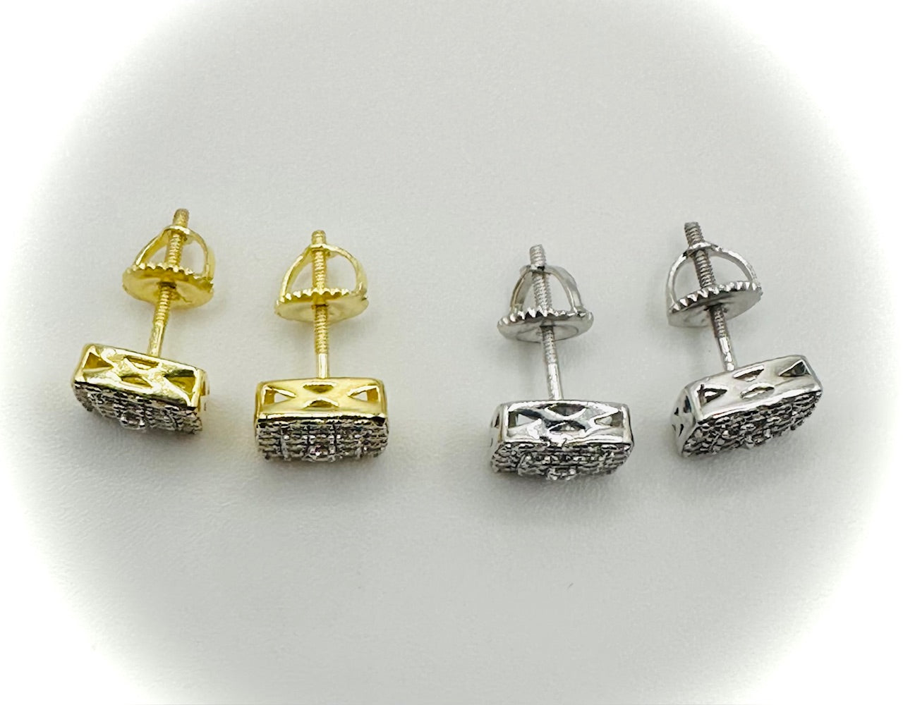 Small Square Iced Out CZ Stud Earrings – Gold or Silver