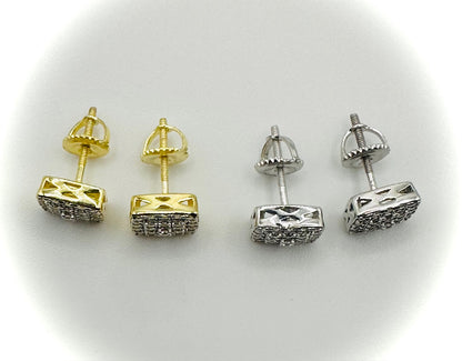 Small Square Iced Out CZ Stud Earrings – Gold or Silver