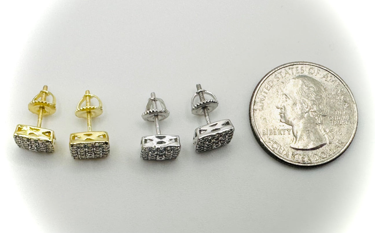 Small Square Iced Out CZ Stud Earrings – Gold or Silver