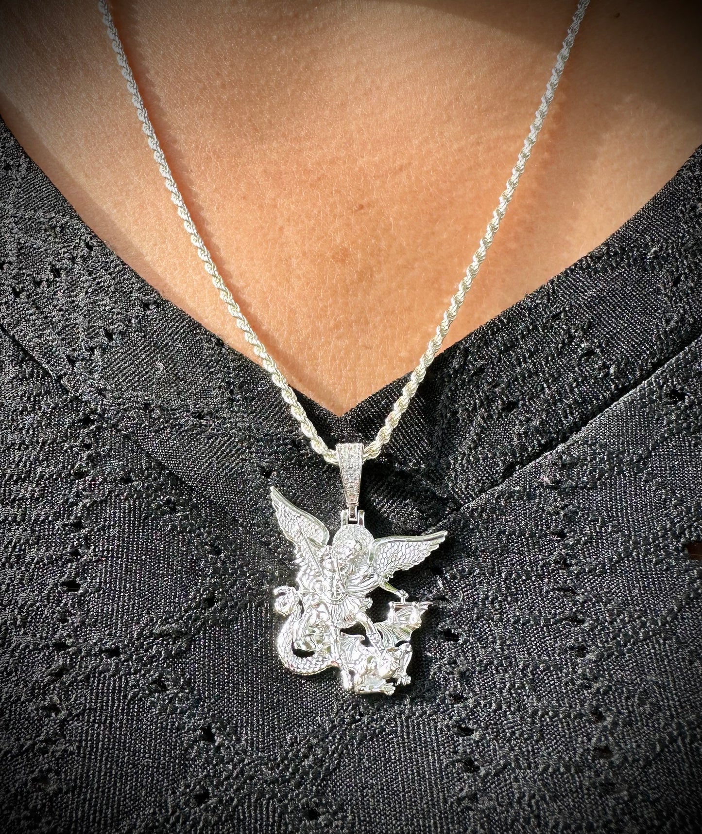 St. Michael CZ Pendant – Rhodium